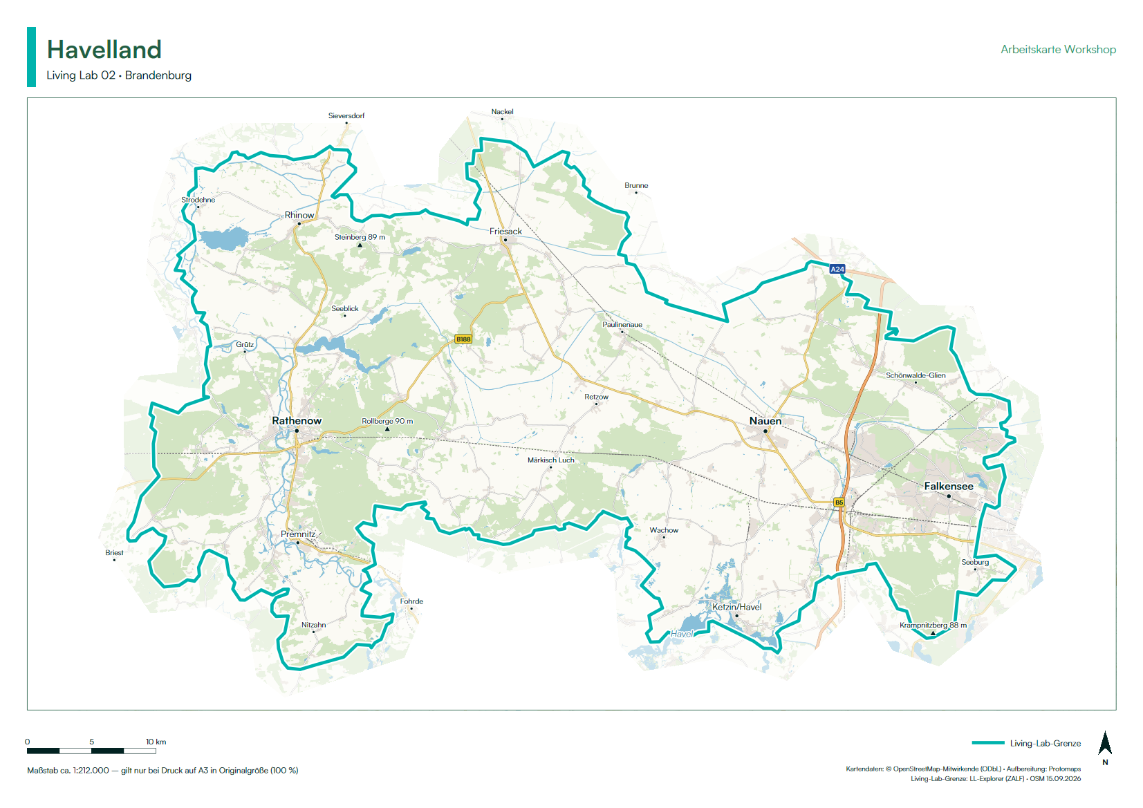 A3 landscape workshop map of the Havelland Living Lab
