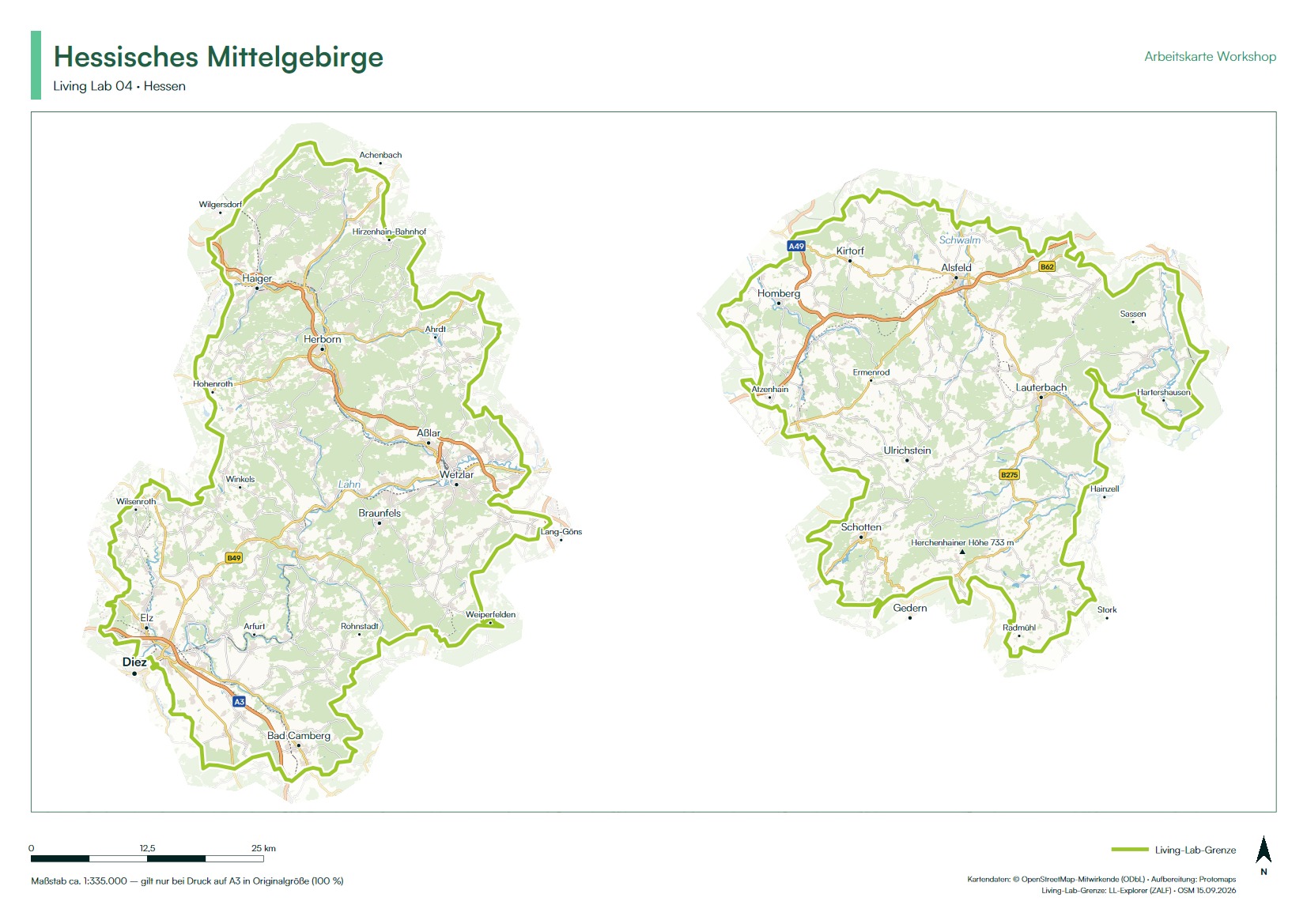 A3-Workshop-Karte im Querformat des Living Labs Hessisches Mittelgebirge