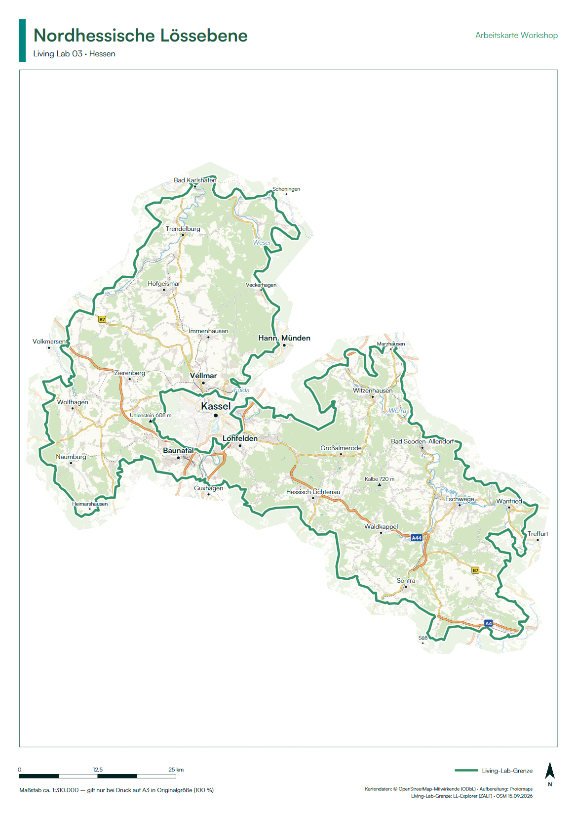 A3-Workshop-Karte im Hochformat des Living Labs Nordhessische Lössebene